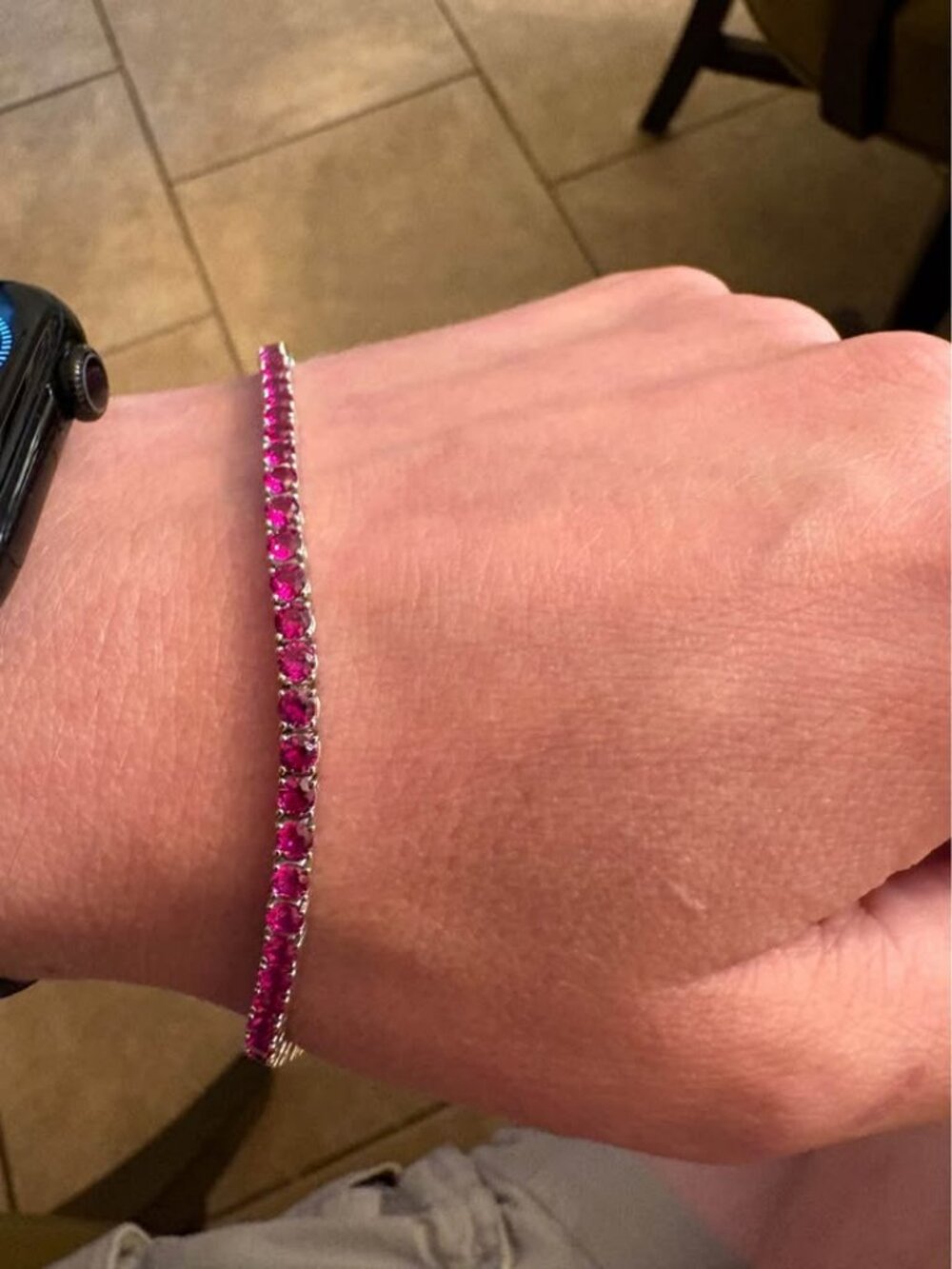 Sterling Silver Pink Stone Tennis Bracelet 7"
